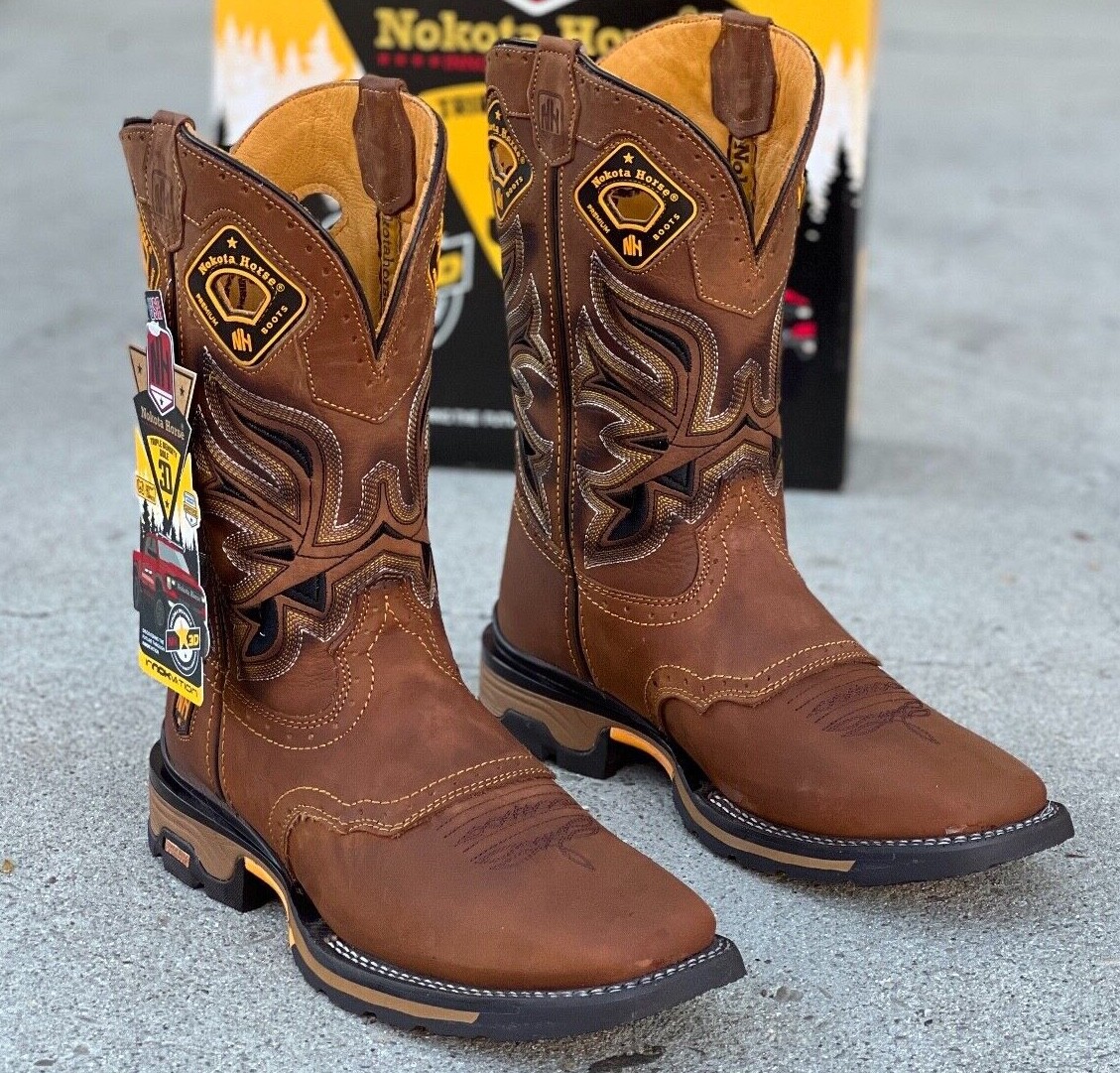 MEN'S WORK BOOTS WORK GEAR SOFT TOE SQUARE COWBOY GENUINE