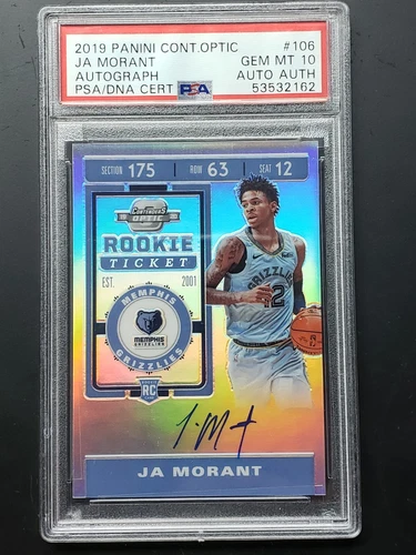 🔥 2019 CONTENDERS OPTIC JA MORANT ROOKIE TICKET AUTO PRIZM GEM MINT PSA 10 🔥