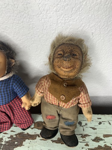Bambole vintage Steiff riccio Mecki e Micki faccia di gomma Germania - Foto 2 di 6