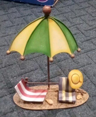 Kohl's Limited Edition Umbrella & Beach Chairs Metal Freestanding Art Decor NEW