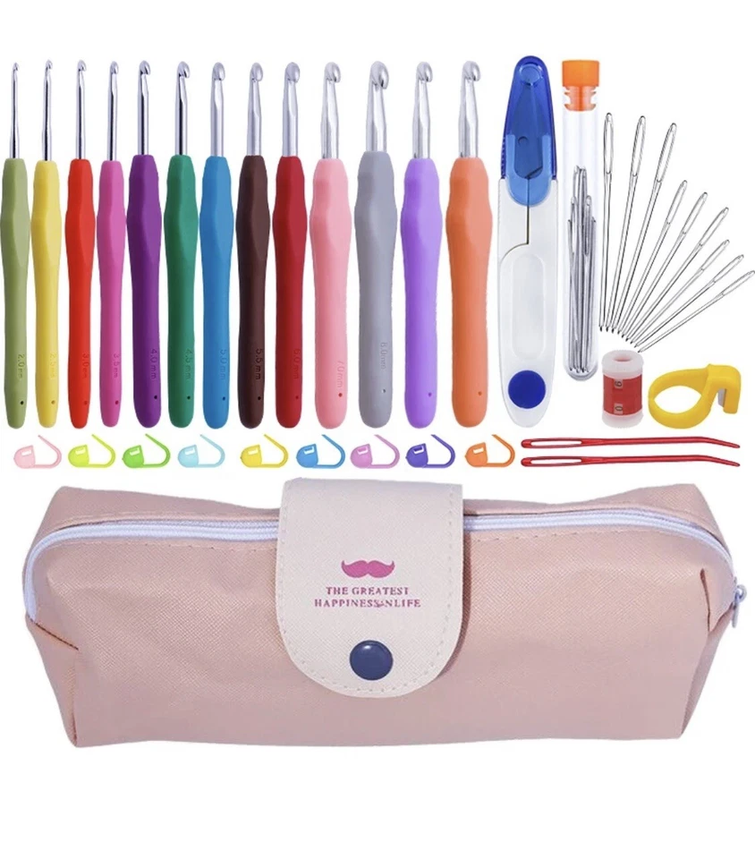 38pcs Ergonomic Crochet Hook Set Soft Grip Handles Crochet Kit with Case