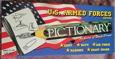 Pictionary US Armed Forces Edition USAopoly Board Game Complete Army Navy Marine