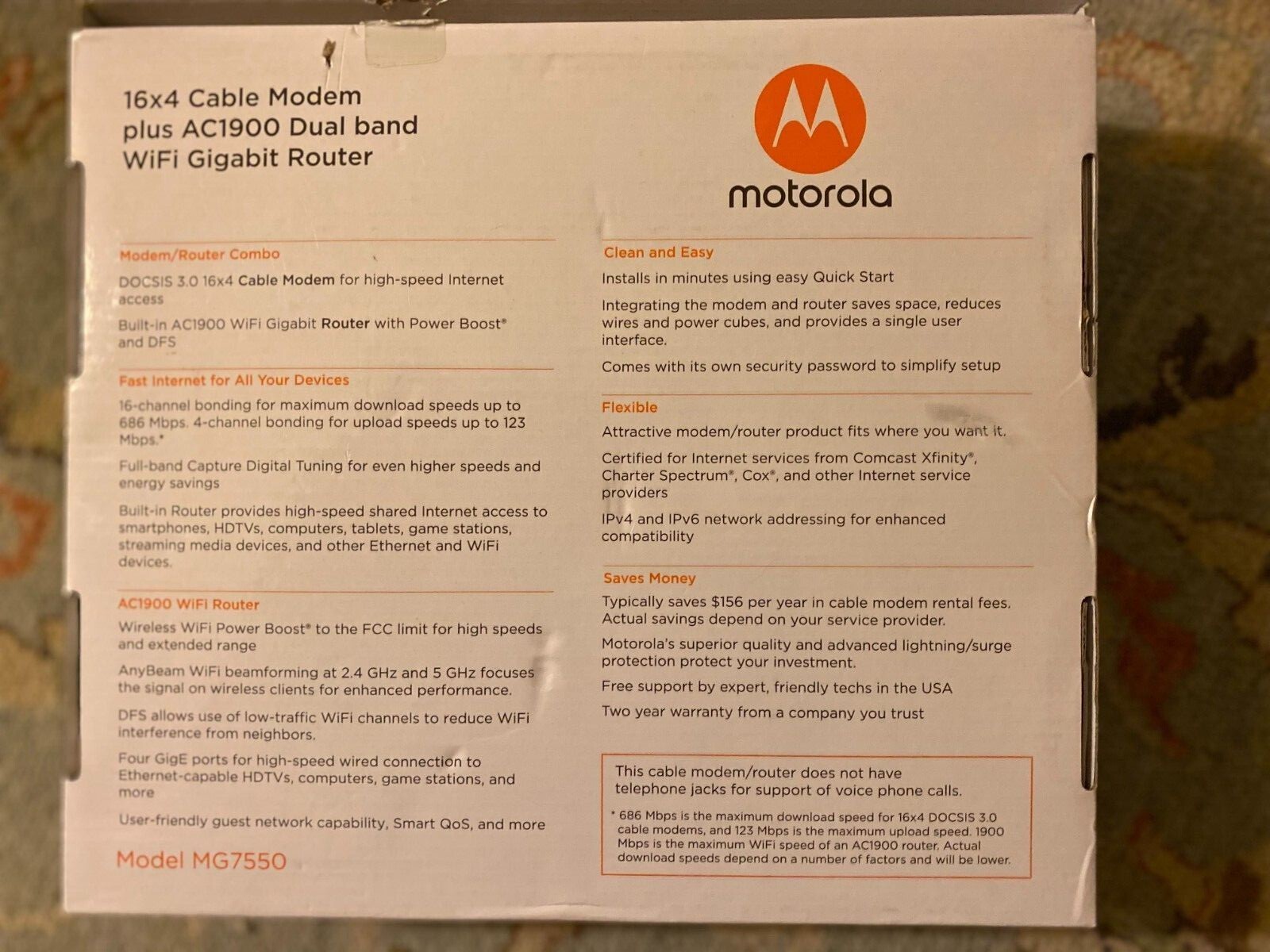 MOTOROLLA 16X 4 CABLE MODEM and AC 1900 DUAL BAND WIFI GIGABIT ROUTER ...