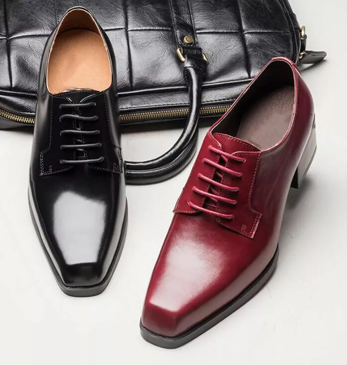 Mens Leather Dress Oxfords Square Toe Formal Cuban Heel Wedding