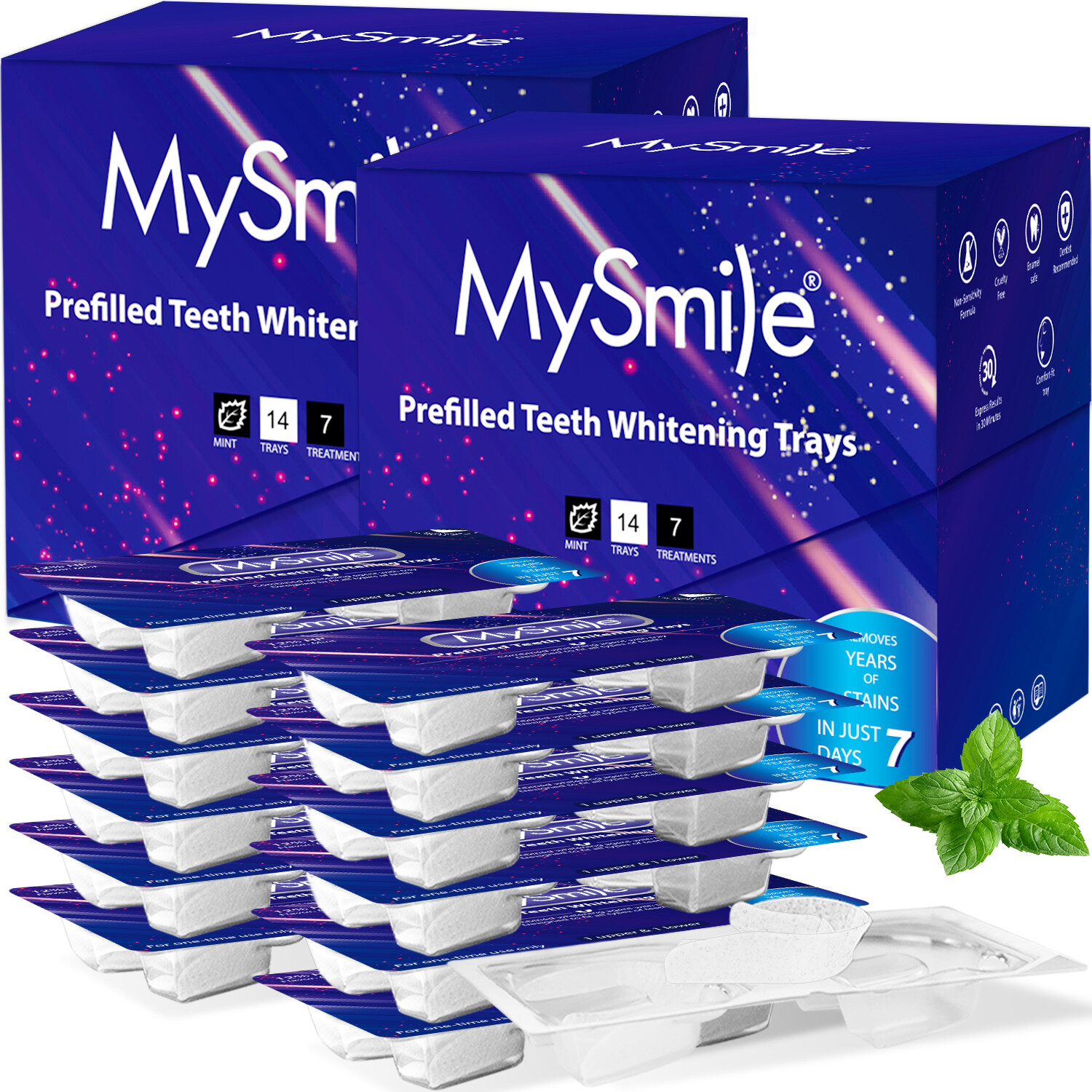 MySmile 2Pack 28pc Prefilled Teeth Whitening Trays Kit - 12%HP Whitening Gels