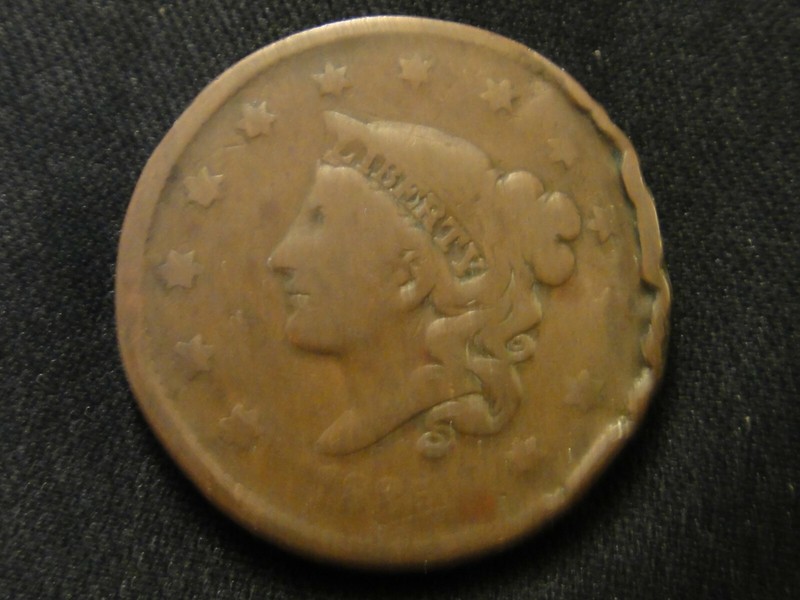 1835 #3 CORONET HEAD LARGE CENT FULL LIBERTY HEADBAND  NOTE RIM DINGS