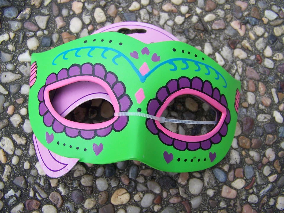Day of the Dead Child Mask green pink purple & blue Masquerade Style New - Image 2 of 2