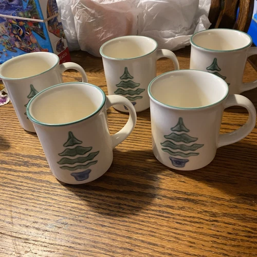 (5) Vtg Pfaltzgraff “NORDIC CHRISTMAS” Coffee Mug Ivory Tree Holiday