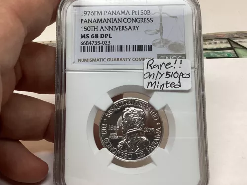 1976 Panama 150 Balboa Platinum NGC MS68 DPL- mintage 510