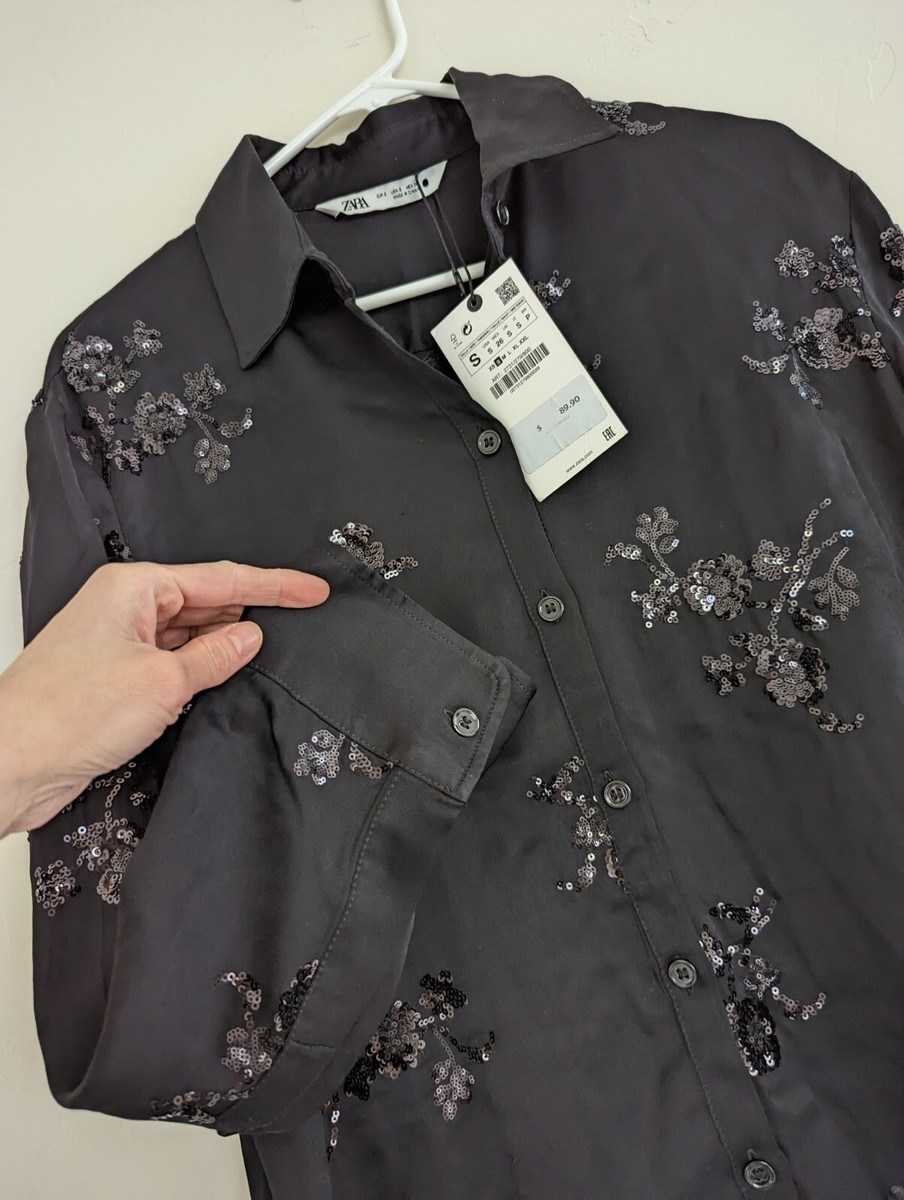 【最終値下】sahara Embroidery Sheer Shirt ブラック ZARA FLORAL SEQUIN EMBROIDERED SHIRT BLACK XS,S,M,L | eBay