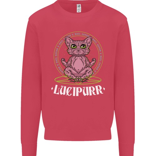 Lucipurr Demonic Hail Satan Cat Evil Kids Sweatshirt Jumper - Picture 10 of 33