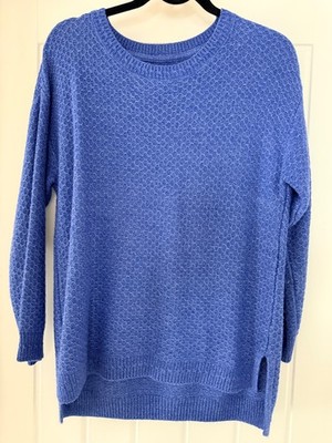 FatFace strukturierter Pullover Rundhalsausschnitt Stufensaum blau Größe 12