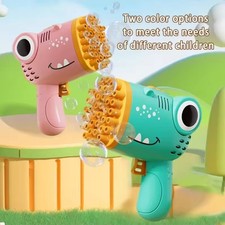 40 Hole Dinosaur Bubble Handheld Bubble Machine,Electric Bubble Gun Outdoor Pink