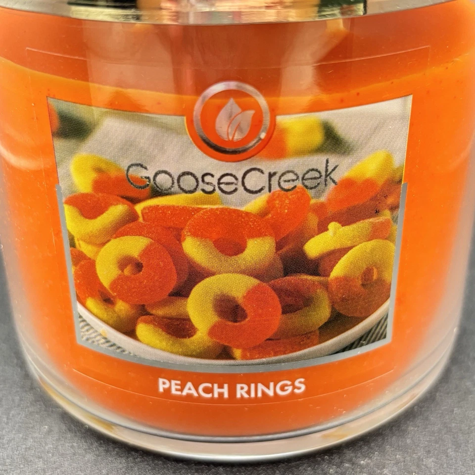 鹅溪桃子戒指3芯蜡烛14.5盎司罐子水果糖果甜大豆蜡 — 第 3/4 张图片