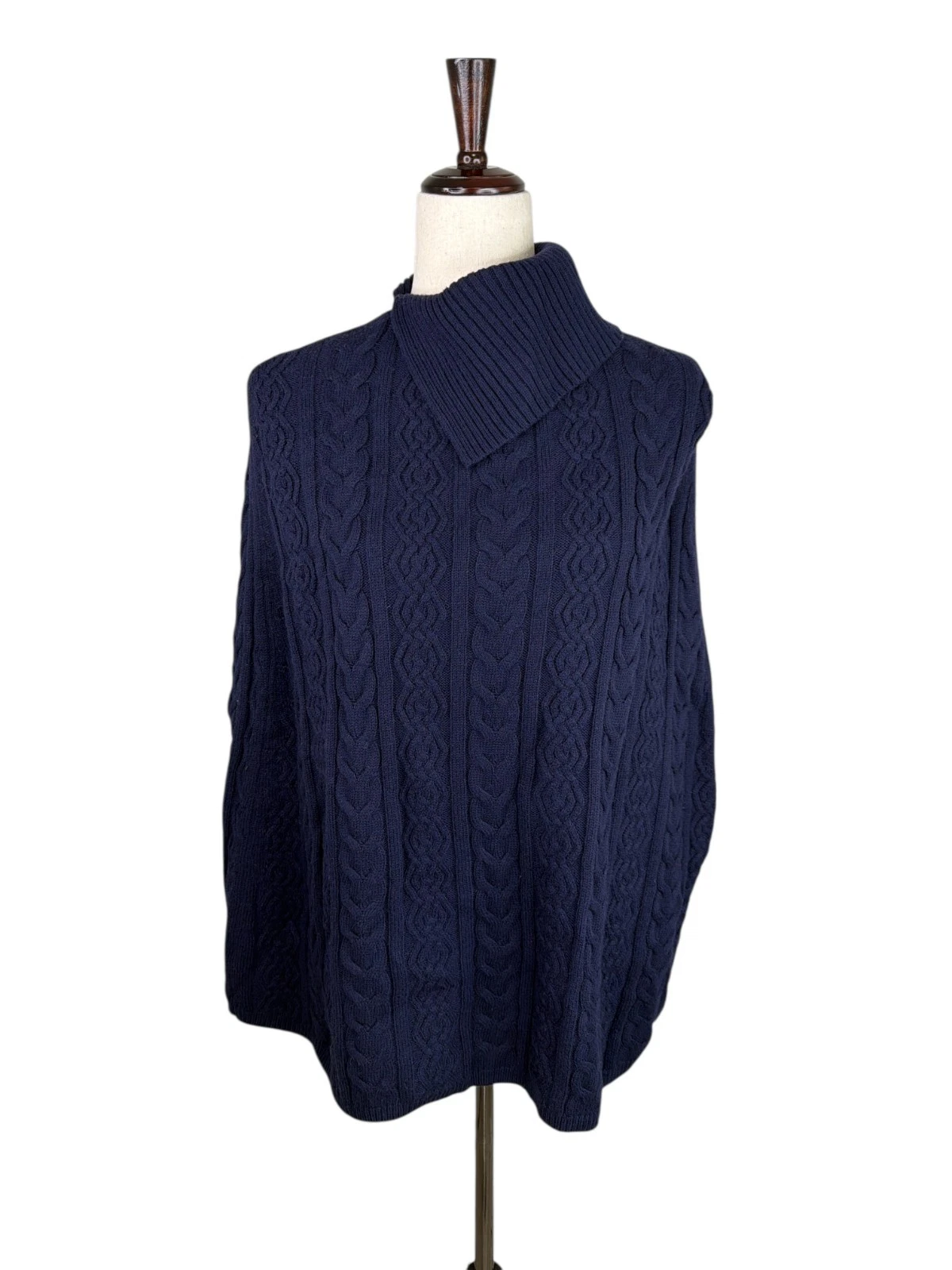 Talbots Navy Blue Cable Knit Poncho Shawl Sweater Womens Size XS