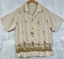 Vintage 60s Reef Sailing Border Print Mens Hawaiian Shirt Size L XL