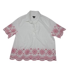 Camicia donna Talbots ricamata lino cotone grande bianco rosa capesante