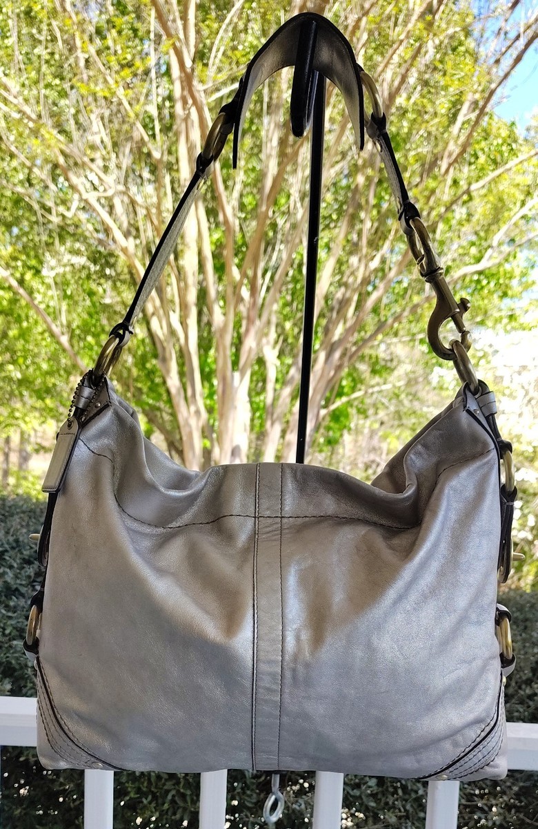 Coach 11872 Carly Legacy Silver Shimmer Leather Shoulder Bag w
