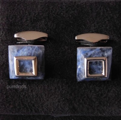 TATEOSSIAN LONDON SODALITE SILVER 925 SQUARE CUFFLINKS BNIB