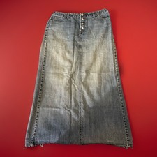 GAP Denim VTG Maxi Skirt Med. Wash Low Rise Slit Boho Cottagecore Womens 12-14