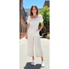 Abercrombie  Fitch Jumpsuit M Smocked Boho Cottagecore Milkmaid Coastal Flowy