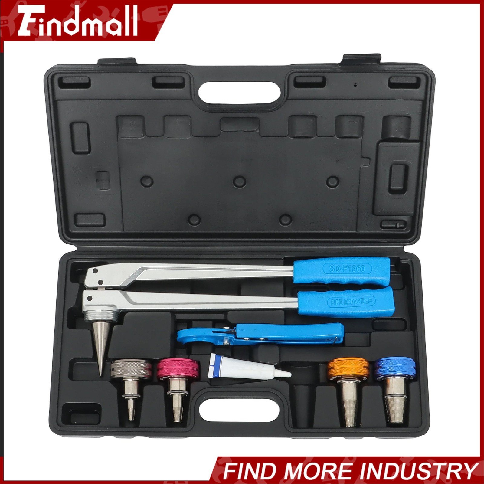 Findmall PEX Pipe Expander Tool Kit Manual W/ 3/8",1/2",3/4",1" Expansion Heads