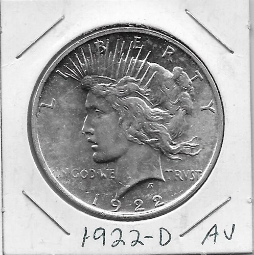 USA PEACE SILVER DOLLAR 1922-D AU LIBERTY HEAD LEFT EAGLE FACING RIGHT PERCHED