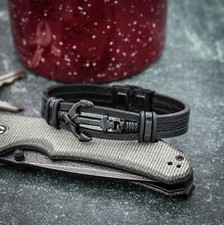 NEW - Bracciale in vera pelle - Ancora - Confezione regalo e borsa gioielli inclusi