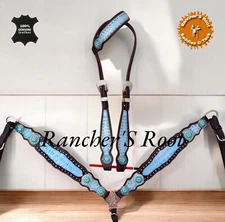 Western Leather Tack Set For Horse |  Sky Blue Shiney Gator Tack set