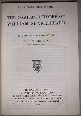 1924, COMPLETE WORKS OF WILLIAM SHAKESPEARE, OXFORD 1924, COMPLETE WORKS OF WILLIAM SHAKESPEARE, OXFORD