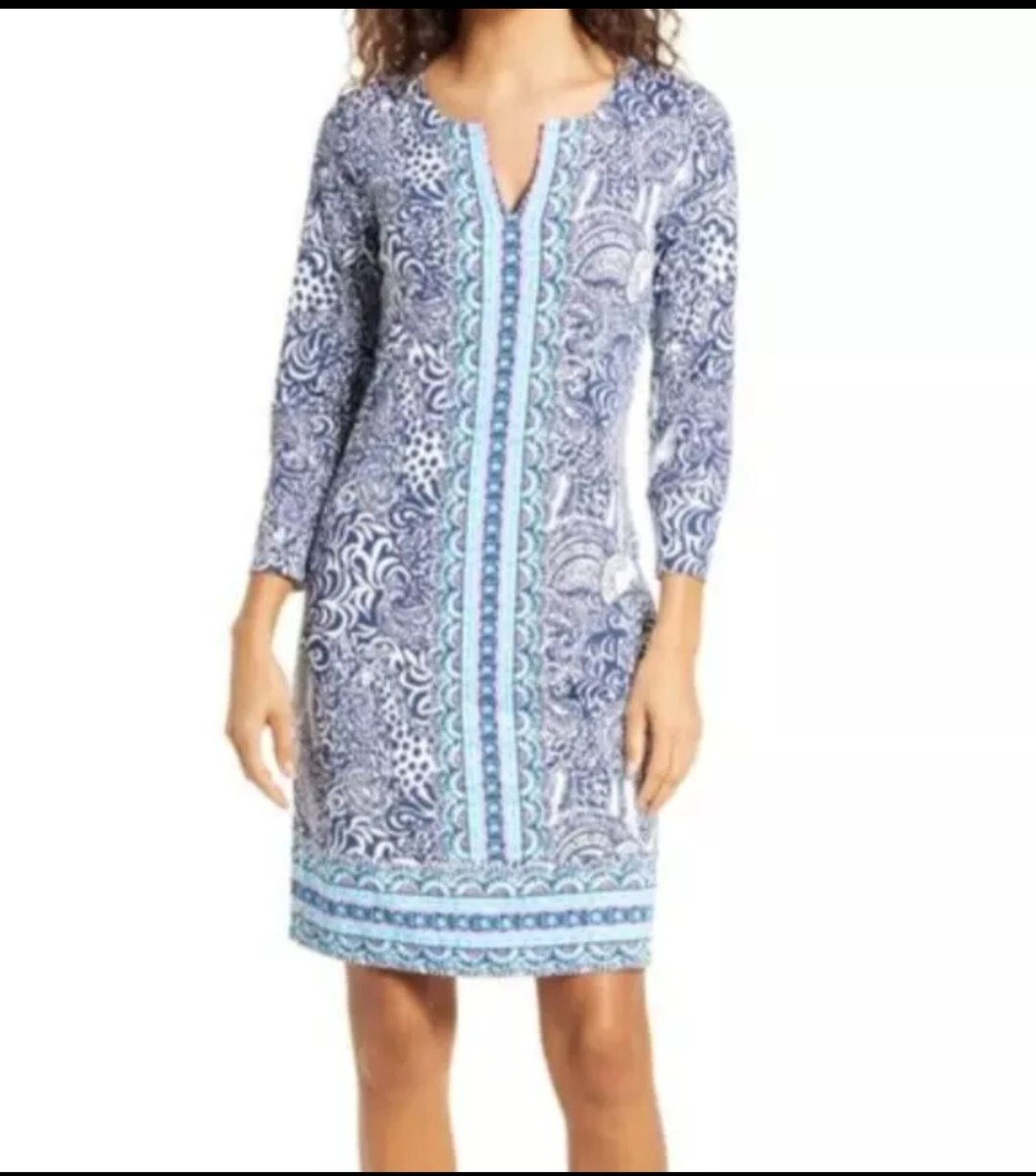 Lilly Pulitzer Nadine Dress High Tide Navy Print Chilly Lilly UPF 50+ Small