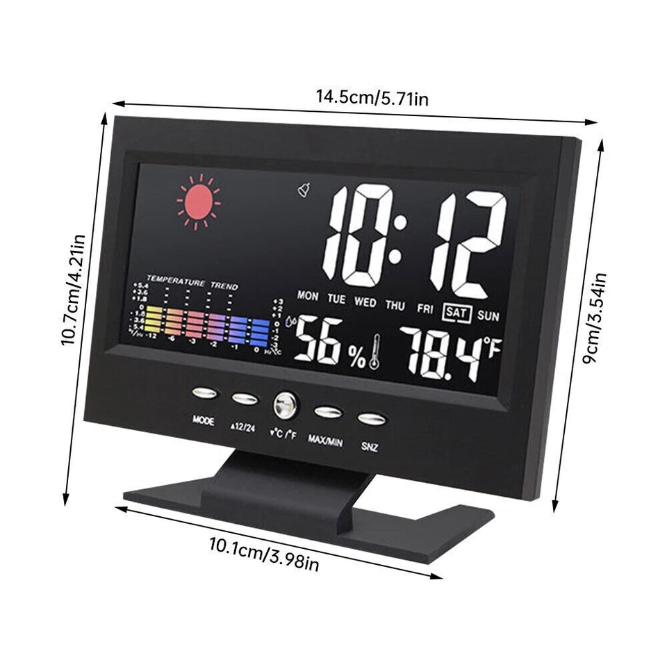 LED Digital Alarm Clock with Temperature Humidity Display Snooze Weather Station - Image 4 of 4