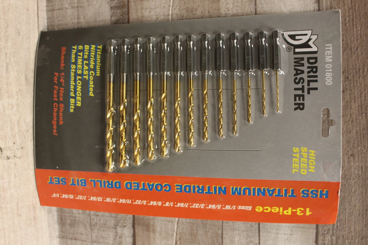 Drill Master 13 Piece Titanium Nitride Coated Drill Bit Set New