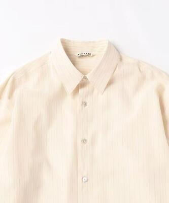 AURALEE Hard Twist Finx Organdy Stripe Shirt Beige New AURALEE Hard Twist Finx Organdy Stripe Shirt Beige New