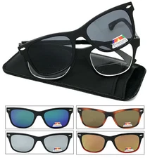 Square Frame Magnetic Clip On Polarized Sunglasses On Bifocal Reading Glasses