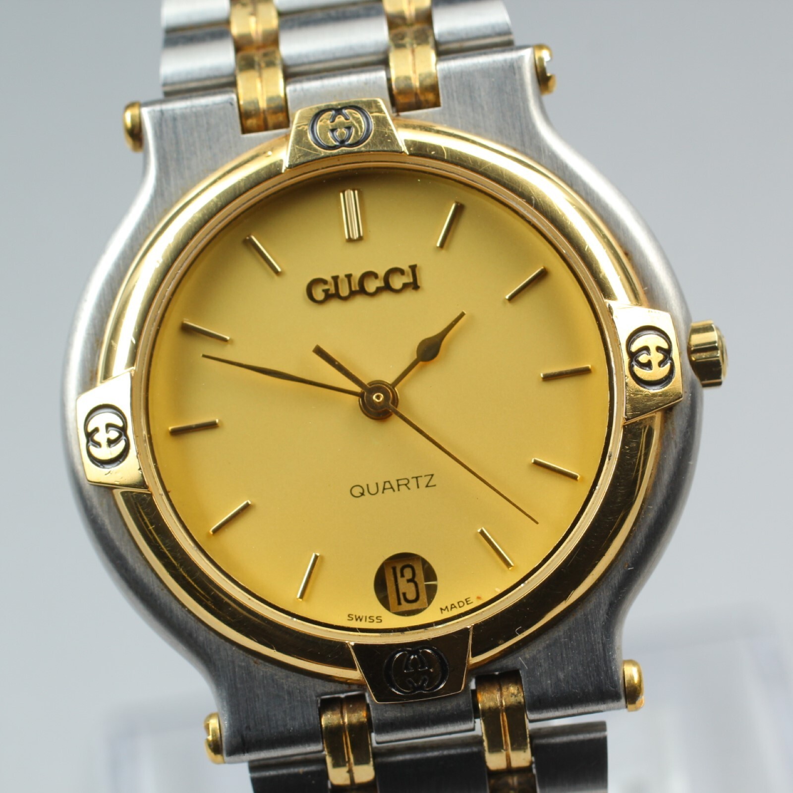 Gucci 9000M Swiss Made Gold Dial Date Quartz Mens Watch Japan Movement-image