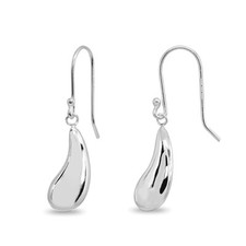 Curved Teardrop Dainty Polished Sterling Silver Drop Dangle Earrings