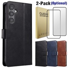 For Samsung Galaxy S24 FE Case Leather Wallet Card Slot Cover / Screen Protector
