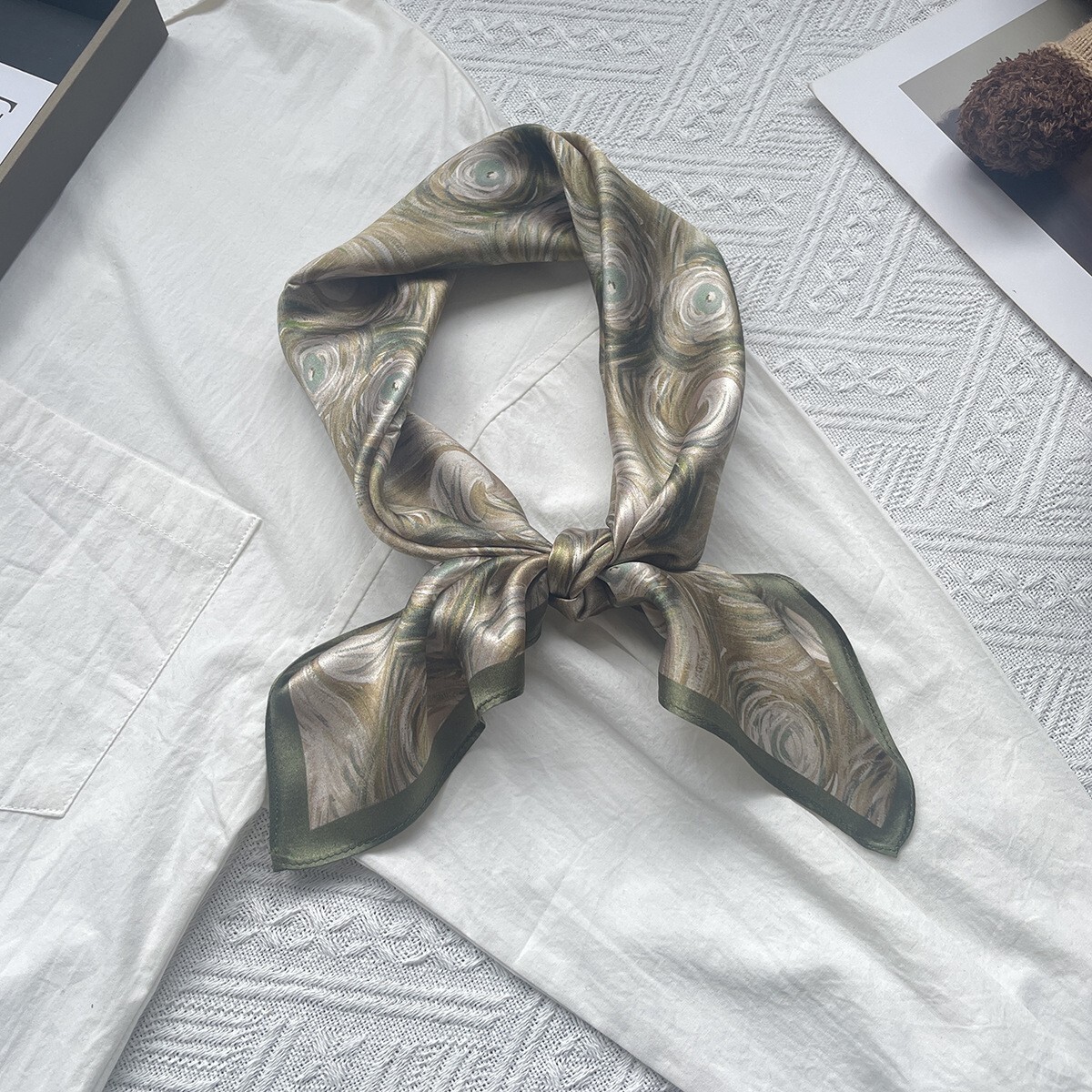 100% Silk Scarf Women Fashion Abstract Vortex Kerchief Headscarf Wrap Bandana