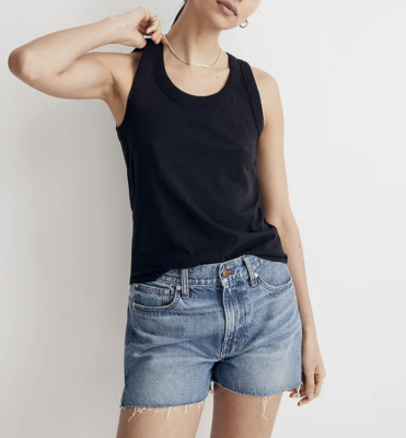 MADEWELL WOMEN'S TRUE BLACK WHISPER COTTON SCOOPNECK RIBBED TRIM TANK TOP Sz S