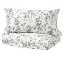 IKEA ALVINE KVIST BEDDING SET DUVET COVER WHITE GREY FLORAL 100% COTTON