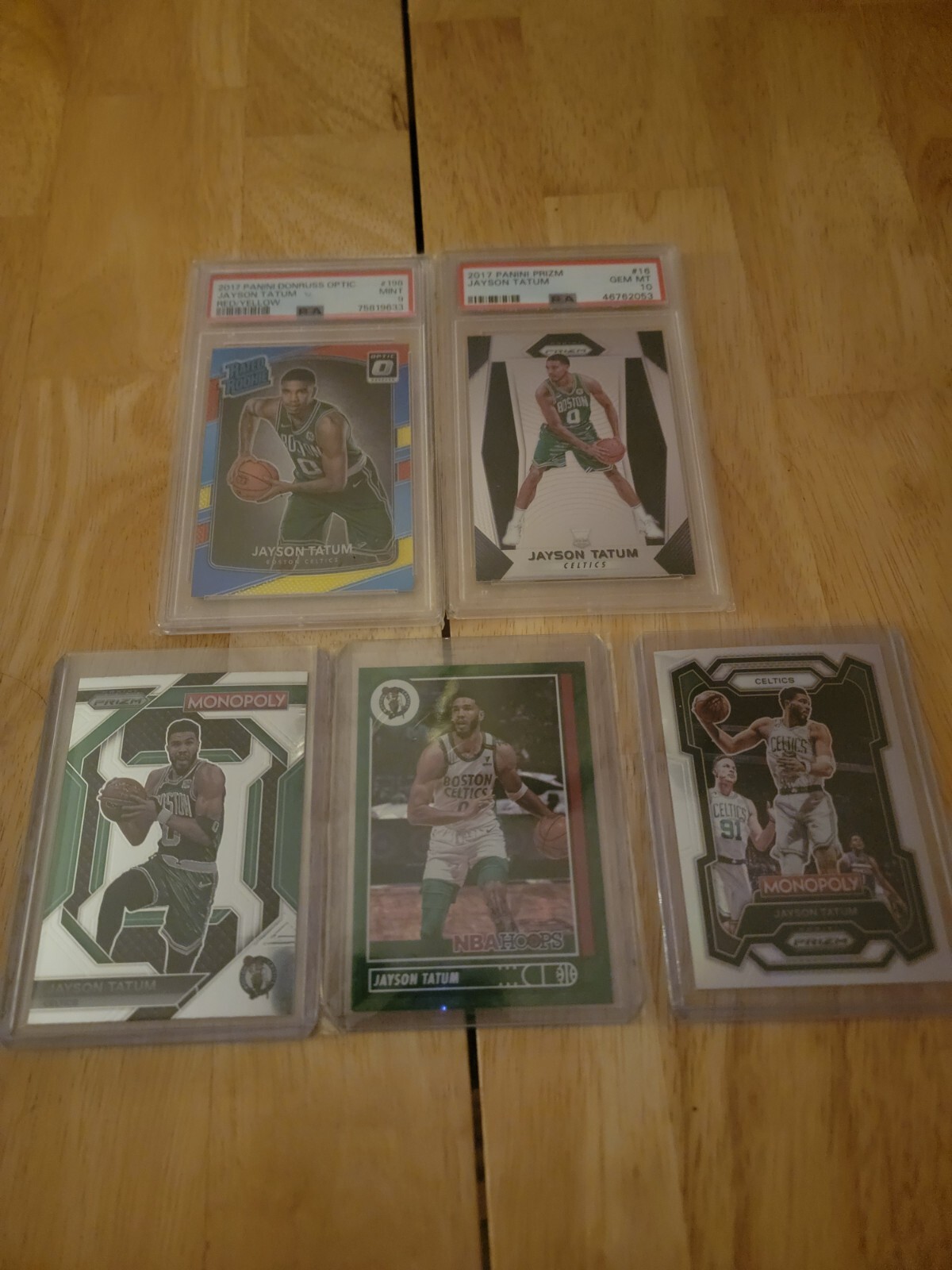 2017-2018 Jason Tatum Panini Prizm Rookie PSA 10 also 4 other cards.  view 3