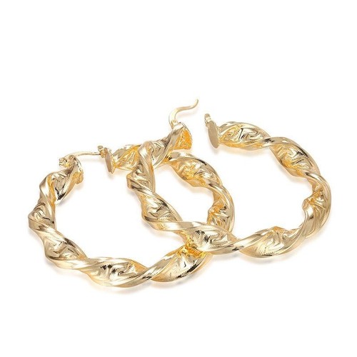 Woman 18K Gold Plated Rope Huggie Hoop Earring Drop Dangle 30-80mm - Picture 6 of 7