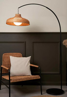 Very Home Black Arc Floor Lamp Rattan Shade Opal Globe Light E27 New