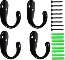 4 Pack Wall Hooks Wall Mounted Coat Hooks for Hanging Heavy Duty, Black Towel