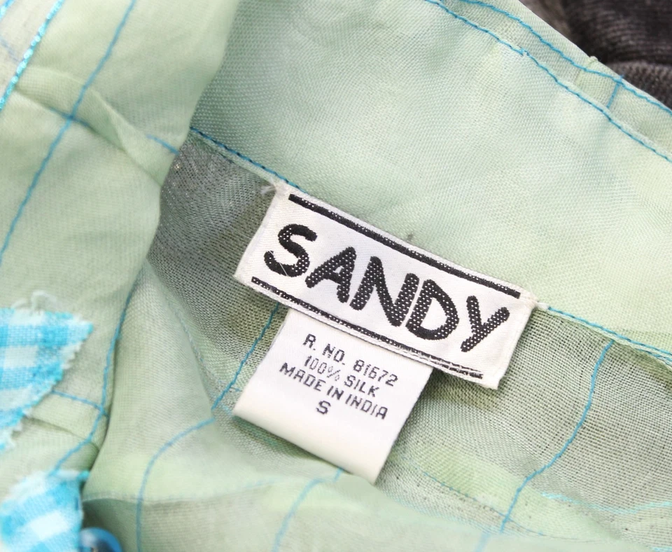 Sandy Sandy Starkman Green Blue Ombre Patchwork Textured Silk Jacket Size S Boho - Image 4 of 4