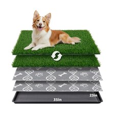 LOOBANI Large Dog Grass Pad with Tray - 35x23in Dog Litter Box with 2 Artific...