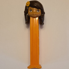 PEZ Candy Dispenser Cartoon Girl Character Brown Hair Yellow Flower Orange Stem