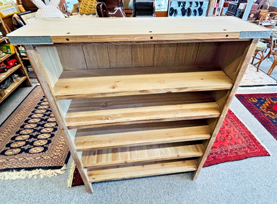 #ad Simple Modern 5 Shelf Book Case Light Colored Wood Metal Banding Light Wood $350.00