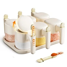 Seasoning Spice Containers with Lid and Spoon Set,6-Pack 11oz Auto-Open/Close...